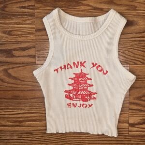 **SOLD** Cream Ribbed Tank Top with Red Graphic